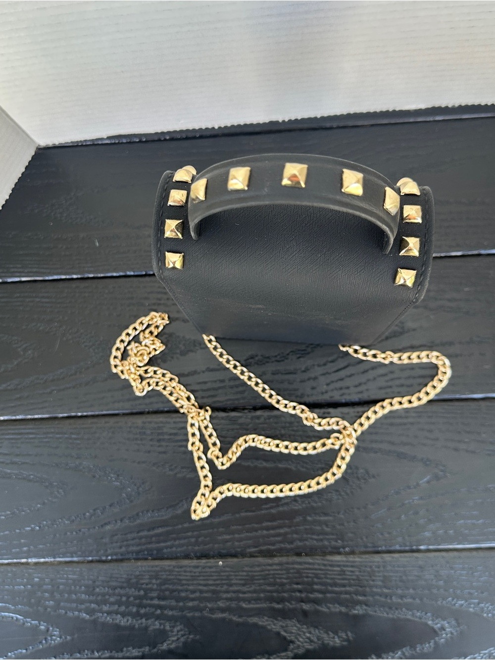 Black Studded Crossbody Bag with Gold Hardware - Picture 6 of 8